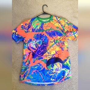 Fluorescent AOFMOKA Neon Glow Blacklight RAVE SHIRT L Womans Faces Color Bright
